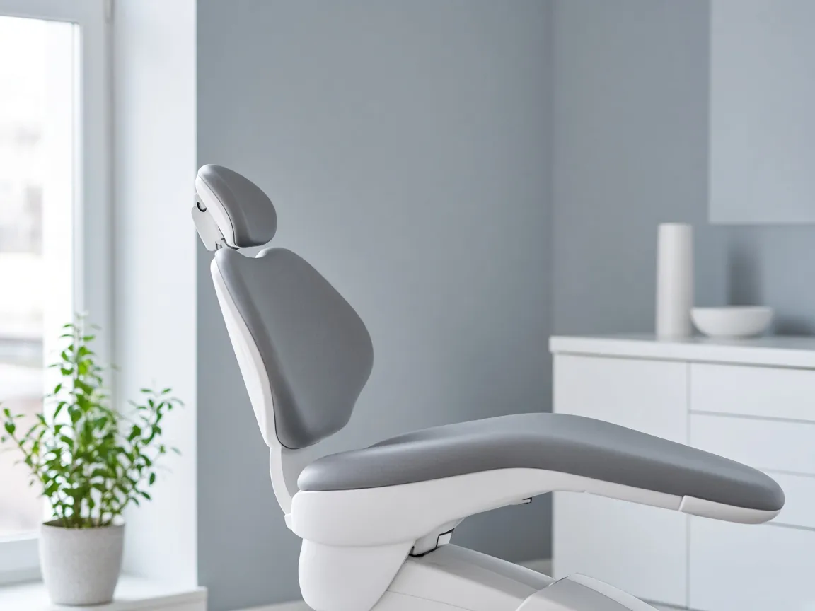 An empty dental chair in a bright treatment room